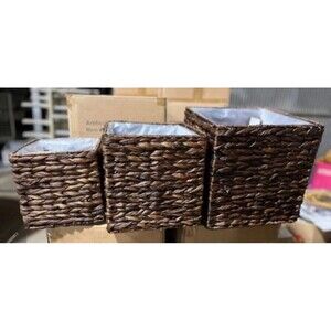 Set of 3 Natural Seagrass Storage Baskets Large Handwoven Wicker Stor